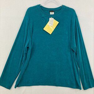 New Citiknits 1X Teal Crew Neck Slinky Knit Stretch Pullover Long Sleeve Top